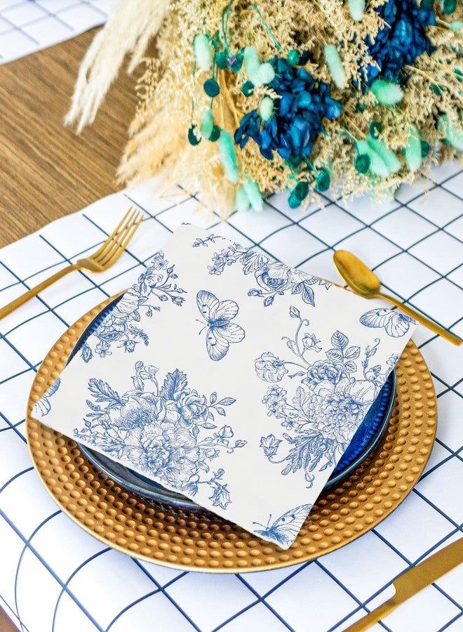 JarThenaAMCS مناديل ورقية زرقاء مزخرفة بالزهور من JarThenaAMCS، ٥٠ قطعة، بتصميم فراشة وزهرة، مثالية للغداء والعشاء والحلويات، مناسبة لحفلات الربيع والصيف، وحفلات الزفاف، وحفلات استقبال المولود، وأعياد الميلاد، وحفلات الشاي في الحدائق. - Image 5